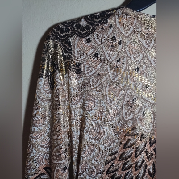 Vintage Y2K JBS Top Gold Pattern Glitter Cold Shoulder - Picture 12 of 16